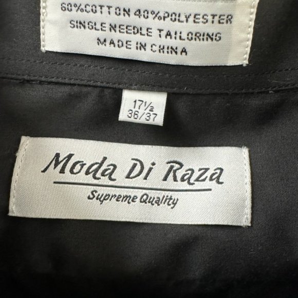 Moda Di Raza Black Button Down Long Sleeve Men's Dress Shirt 17 -1/2 , 36/37 - Picture 3 of 3
